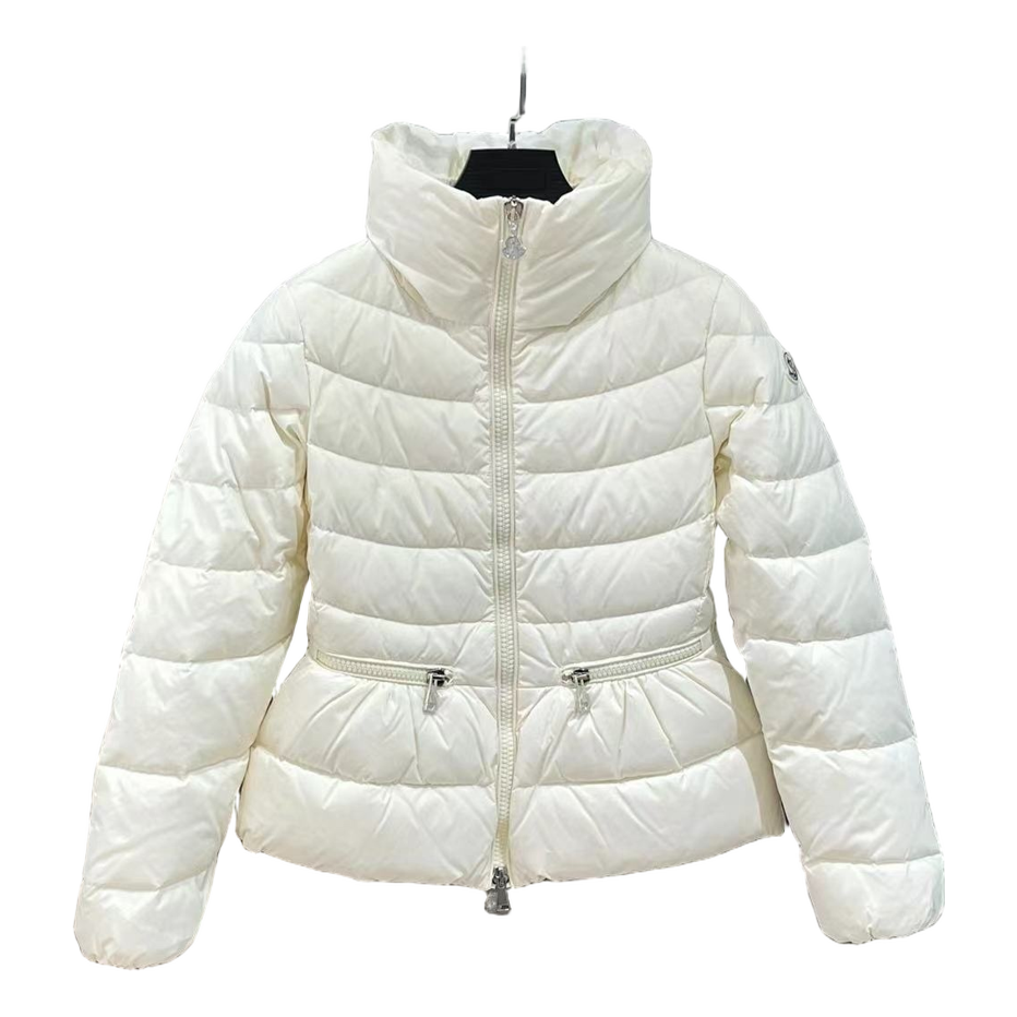 Moncler Stand-Collar Down Jacket with Drawstring Waist - Ivory