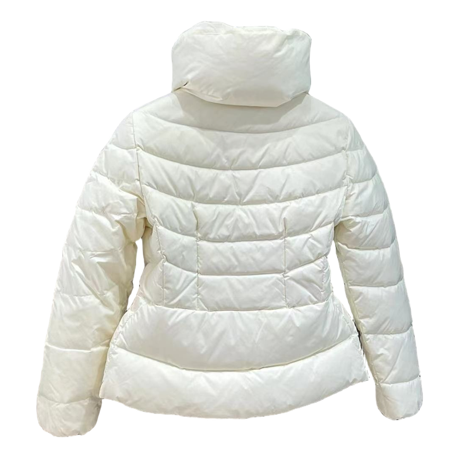 Moncler Stand-Collar Down Jacket with Drawstring Waist - Ivory