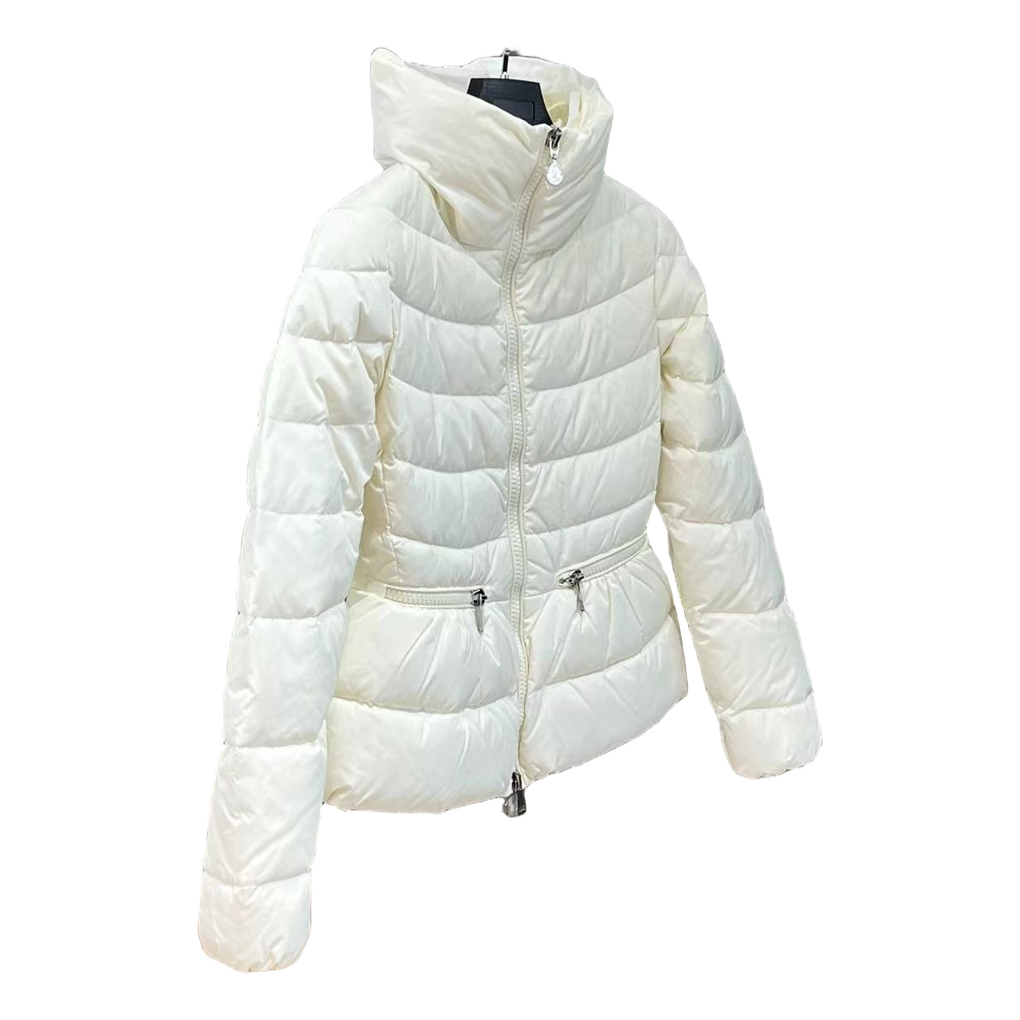 Moncler Stand-Collar Down Jacket with Drawstring Waist - Ivory