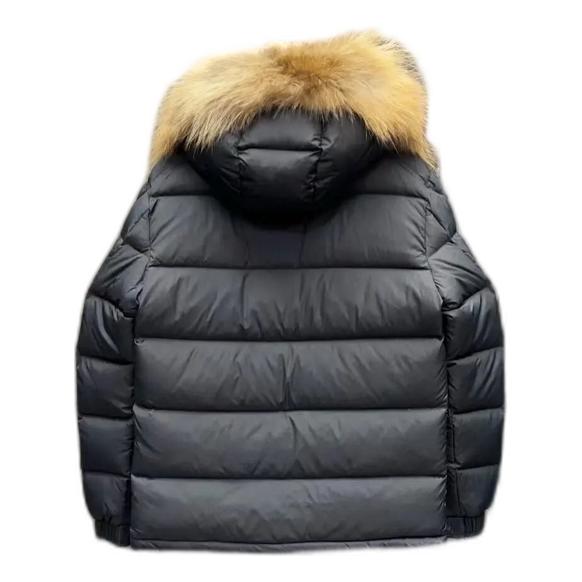 Moncler Short Down Jacket with Fur-Trim Hood - Black
