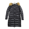 Moncler Four-Pocket Long Down Coat with Fur-Trim Hood - Black