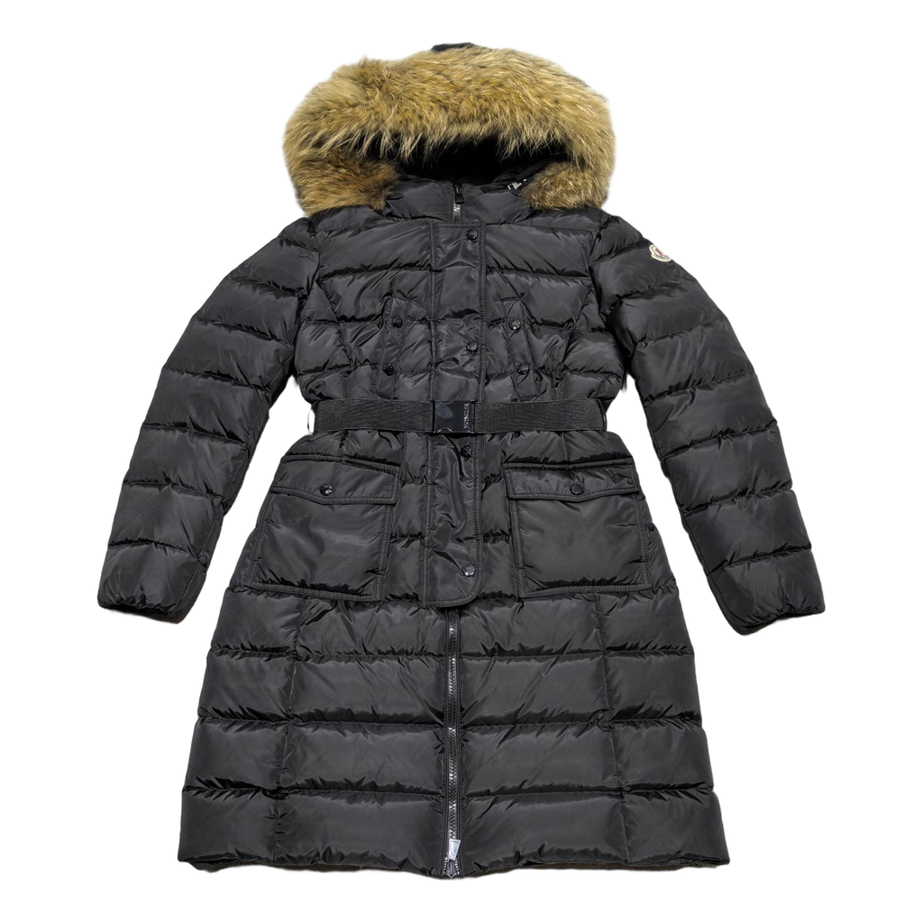 Moncler Four-Pocket Long Down Coat with Fur-Trim Hood - Black
