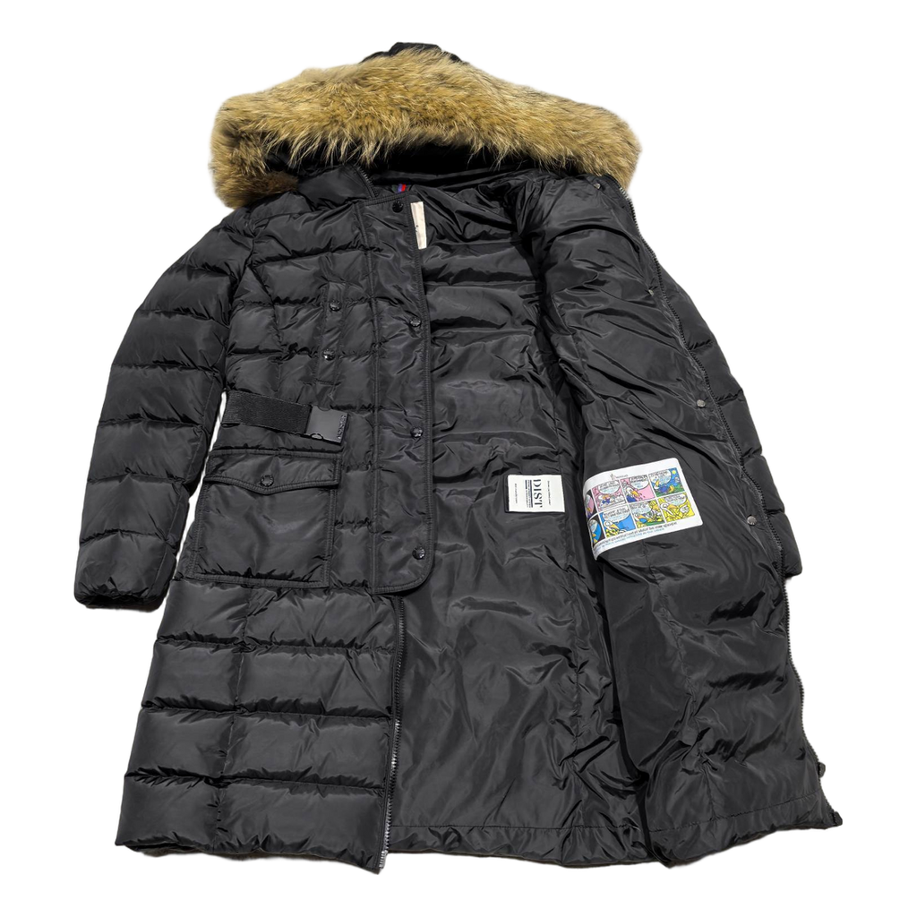 Moncler Four-Pocket Long Down Coat with Fur-Trim Hood - Black
