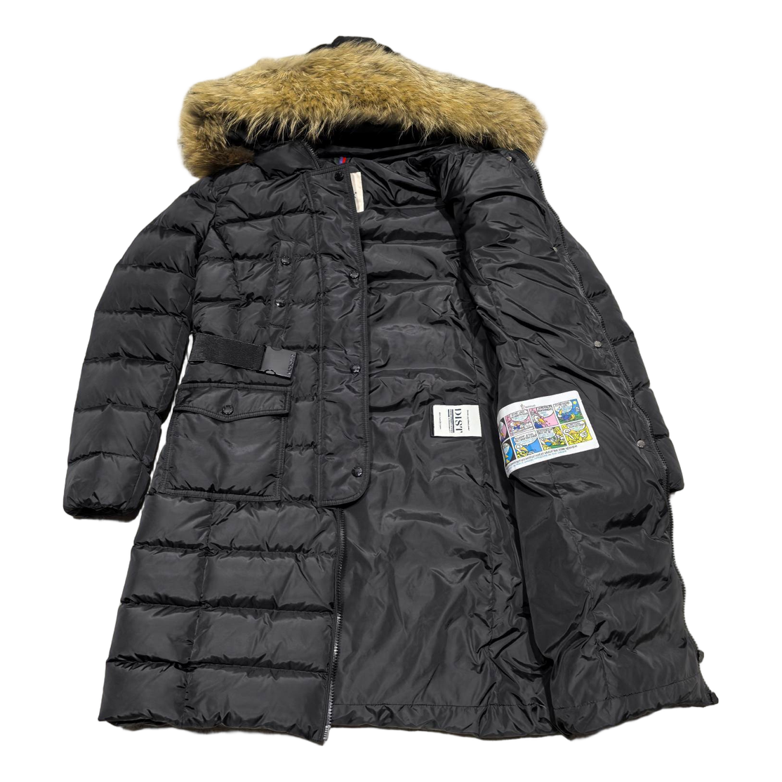 Moncler Four-Pocket Long Down Coat with Fur-Trim Hood - Black