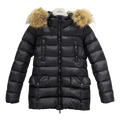Moncler Belted Down Jacket with Fur-Trim Hood & Four Pockets - Black