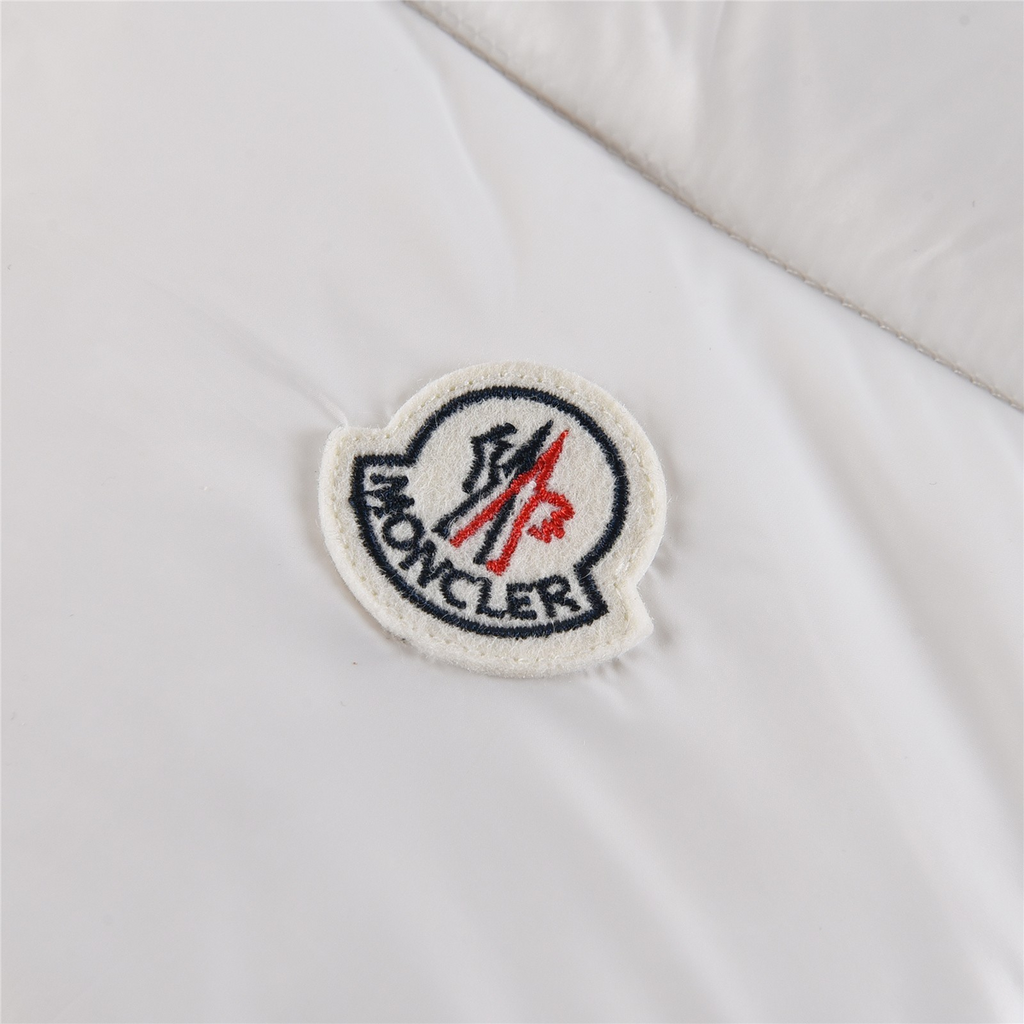 Moncler Tricolor Sleeve-Stripe Hooded Down Jacket - White