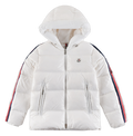 Moncler Tricolor Sleeve-Stripe Hooded Down Jacket - White
