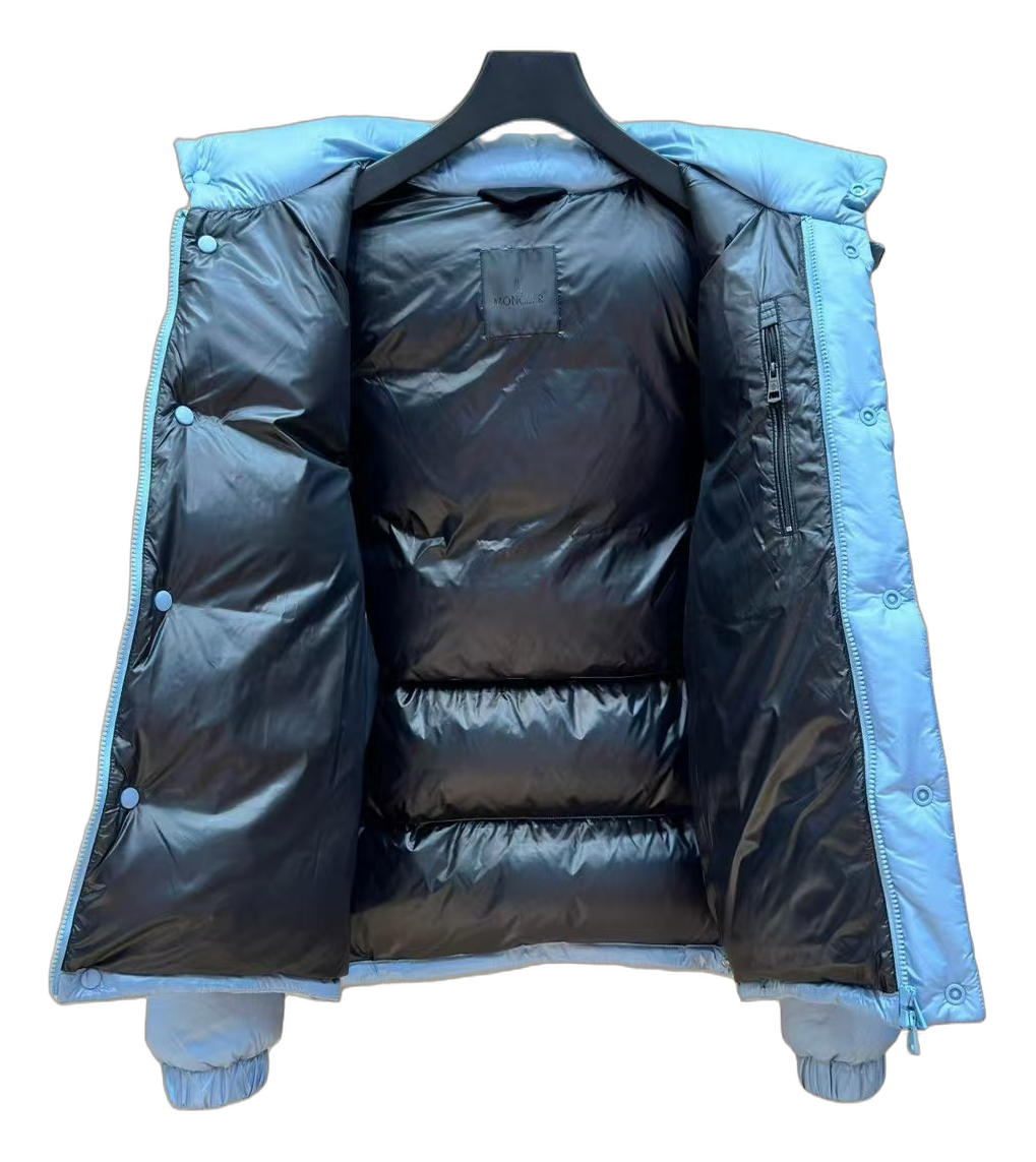 Moncler Hooded Down Jacket with Orange Badge - Ice Blue