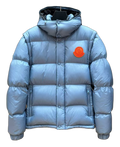 Moncler Hooded Down Jacket with Orange Badge - Ice Blue