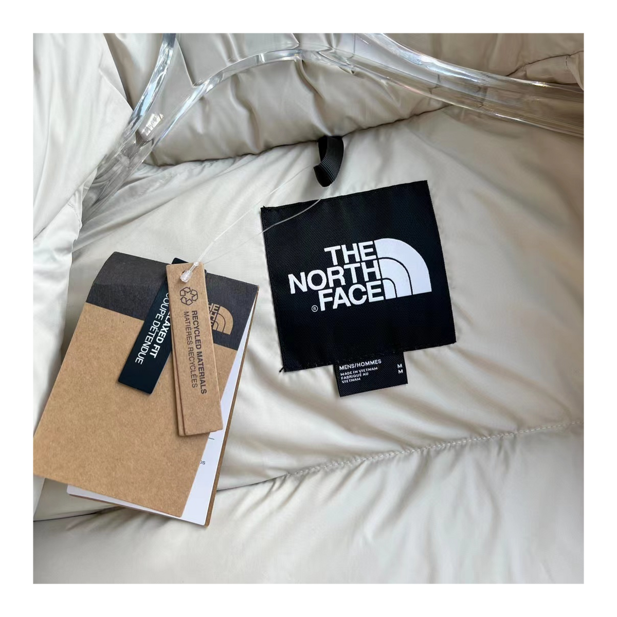 The North Face Cream Cropped Stand-Collar Puffer Jacket