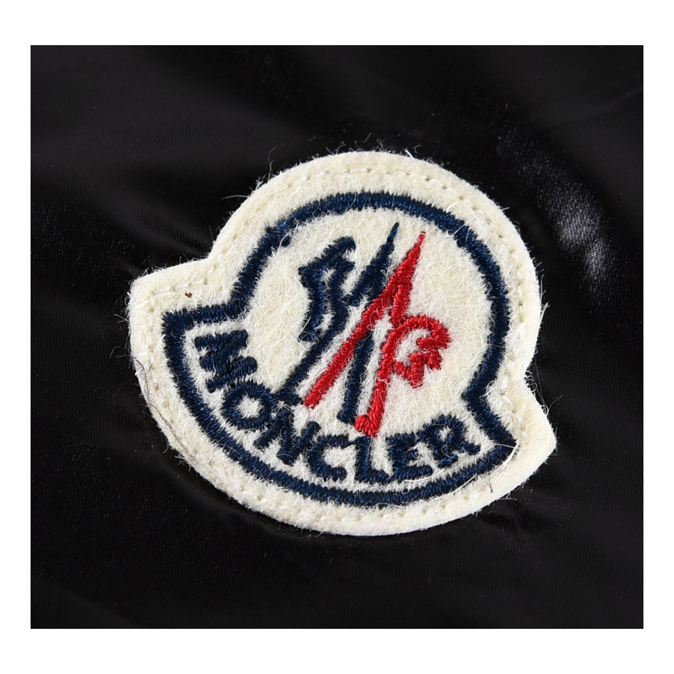 Moncler Glossy Hooded Puffer Jacket with Tricolor Sleeve Stripe