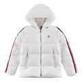 Moncler Glossy Hooded Down Jacket with Tricolor Sleeve Stripe