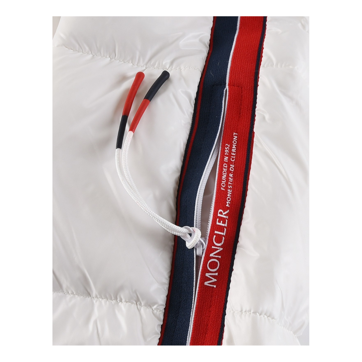 Moncler Glossy Hooded Down Jacket with Tricolor Sleeve Stripe