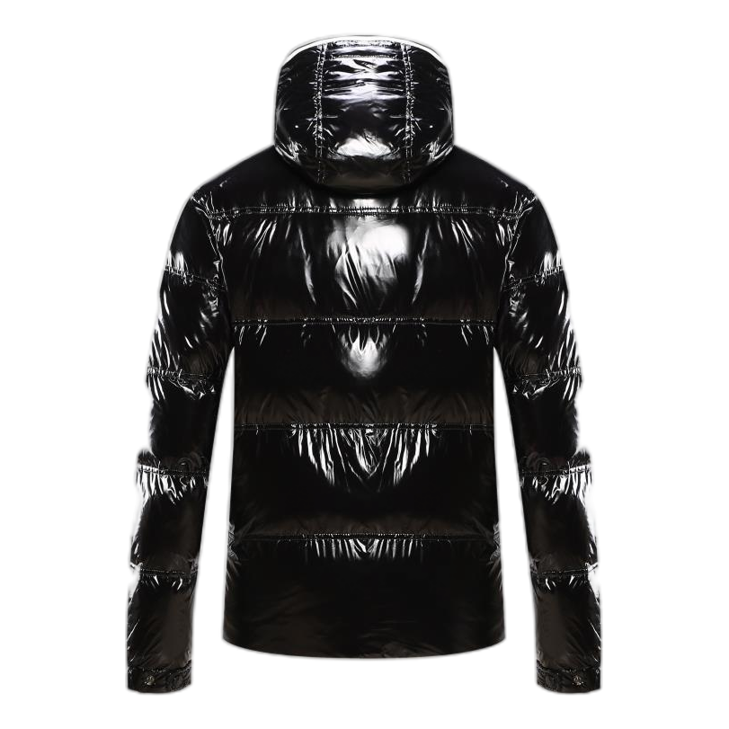 Moncler Glossy Hooded Down Jacket with Contrast Trim