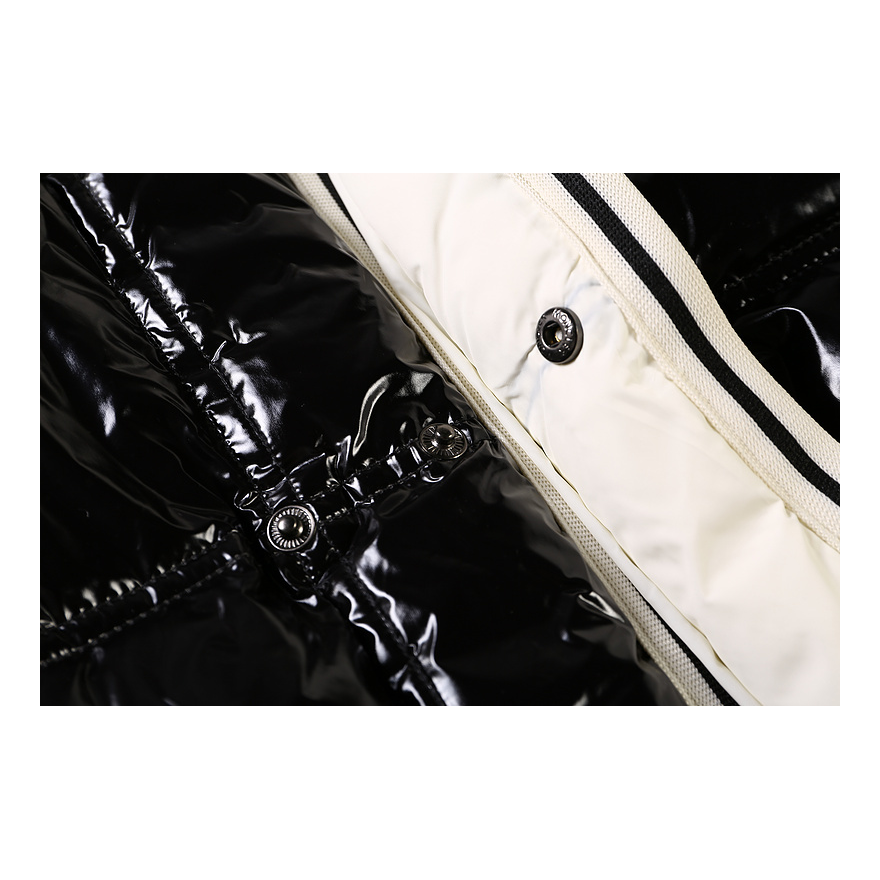 Moncler Glossy Hooded Down Jacket with Contrast Trim