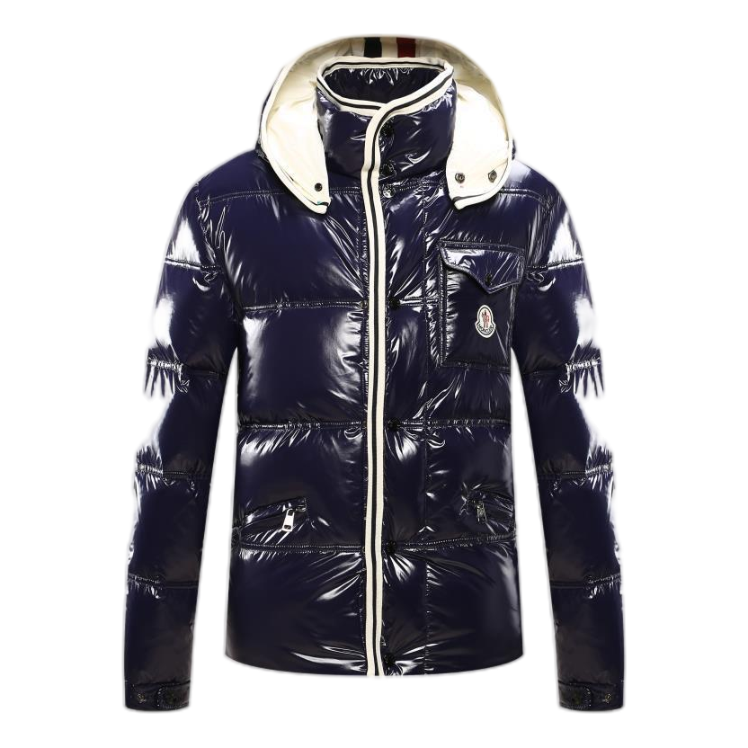 Moncler Glossy Hooded Down Jacket with Contrast Trim