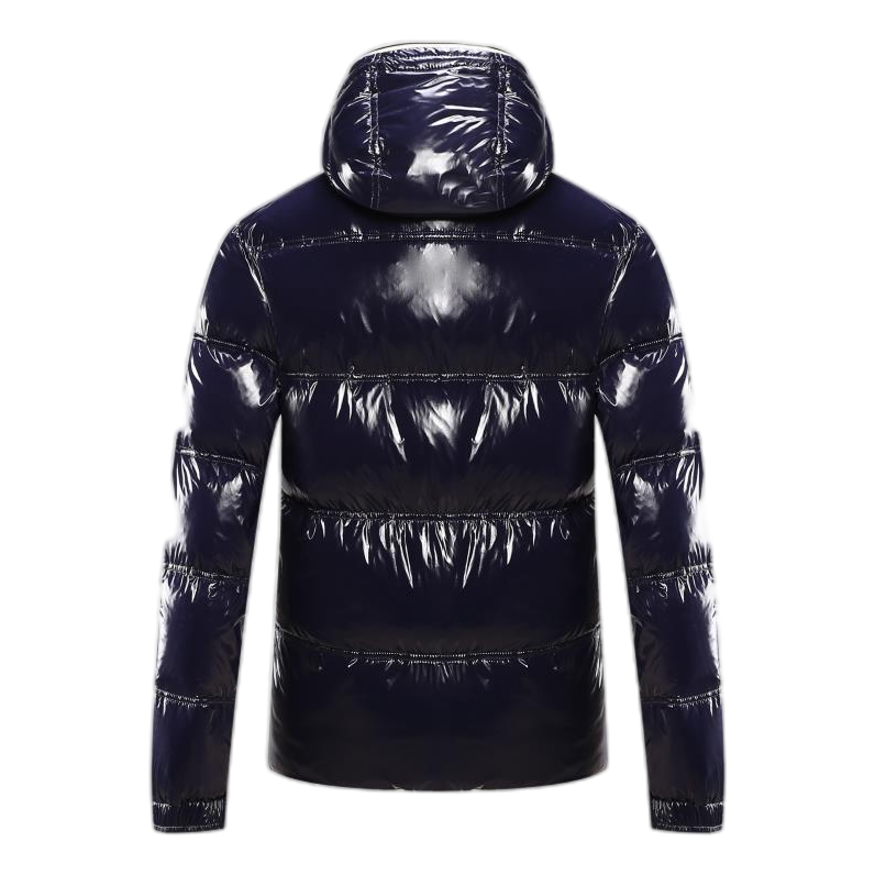 Moncler Glossy Hooded Down Jacket with Contrast Trim