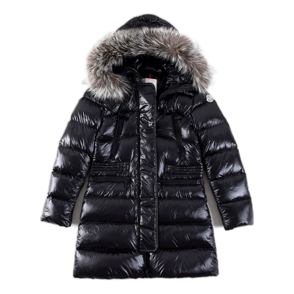 Moncler Long Puffer Jacket with Fur-Trim Hood & Drawstring Waist