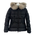 Moncler Cinched-Waist Down Jacket with Fur-Trim Hood - Black