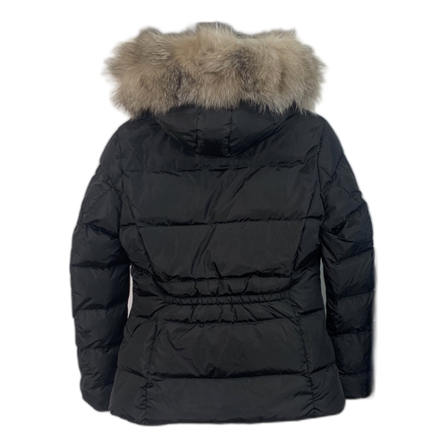 Moncler Cinched-Waist Down Jacket with Fur-Trim Hood - Black