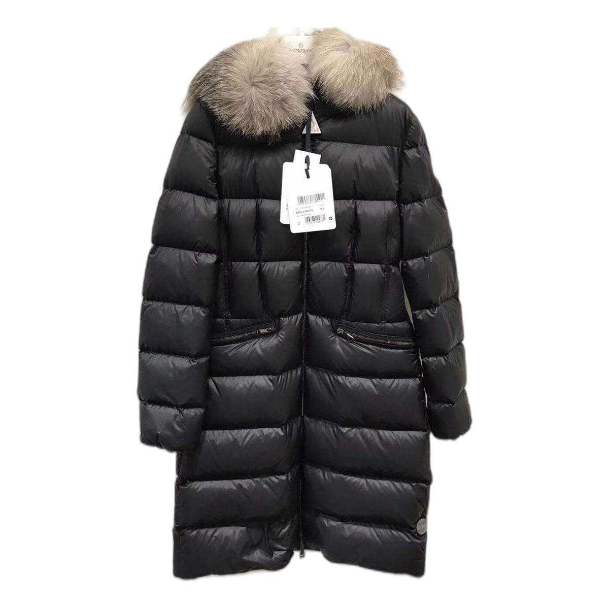 Moncler Four-Pocket Long Down Coat with Fur-Trim Hood - Black