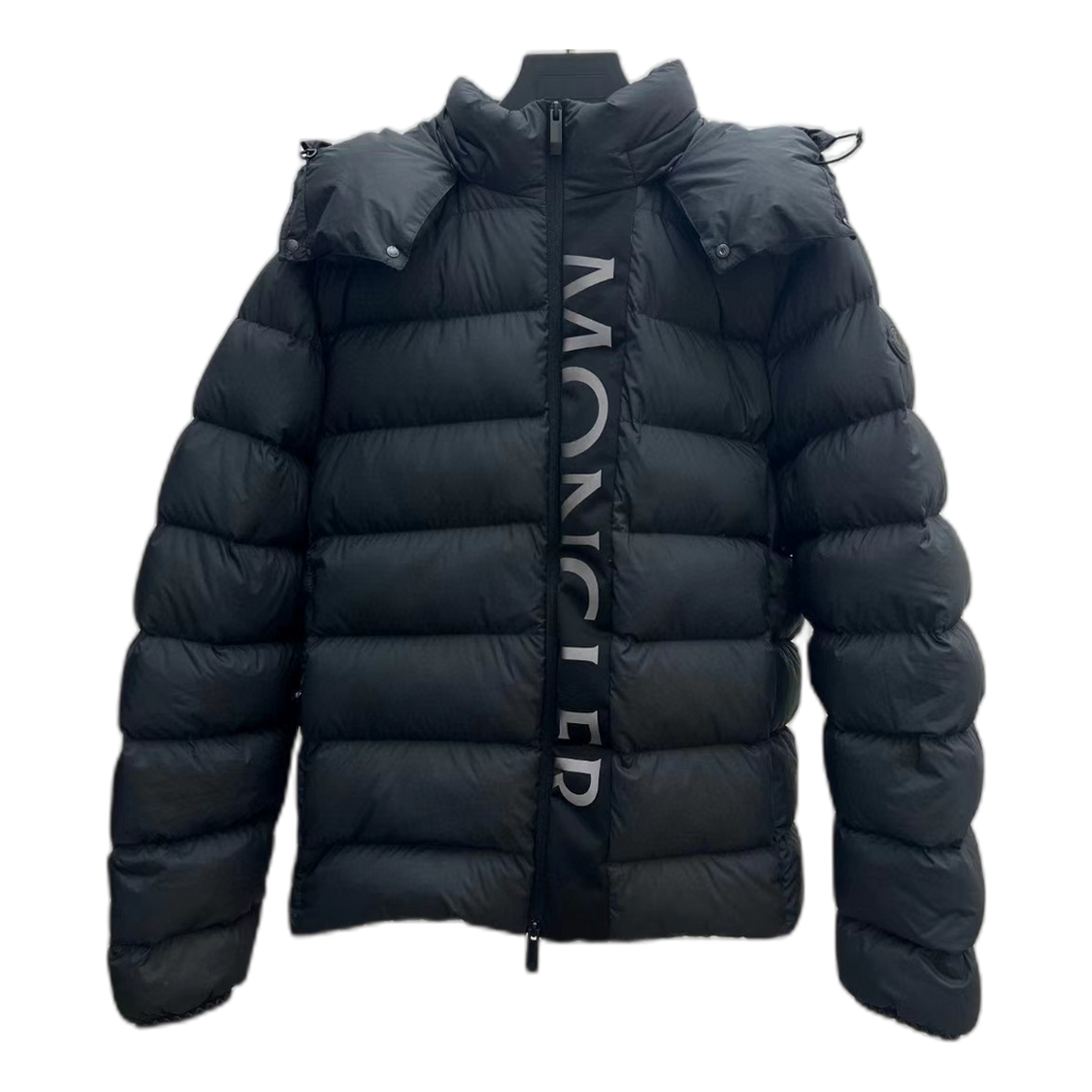 Moncler Vertical-Logo Snap-Front Down Jacket - Black
