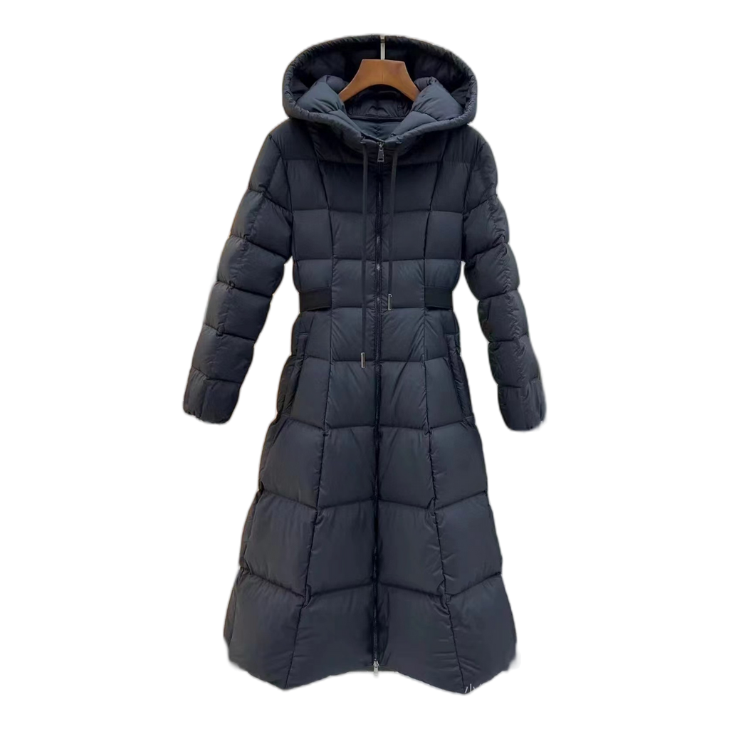Moncler Fitted Long Down Coat with Drawstring Hood - Black
