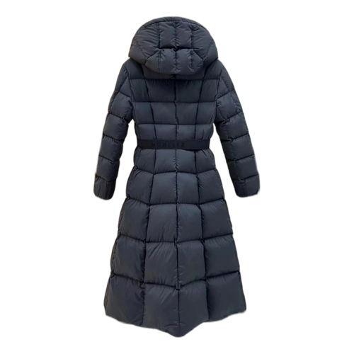 Moncler Fitted Long Down Coat with Drawstring Hood - Black
