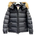 Moncler Down Puffer Jacket with Fur-Trim Hood - Black