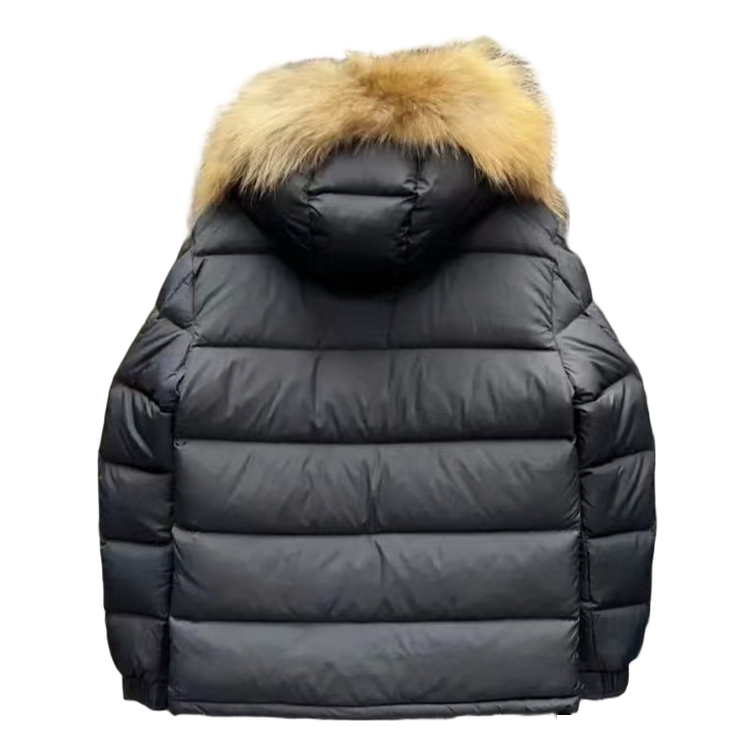 Moncler Down Puffer Jacket with Fur-Trim Hood - Black