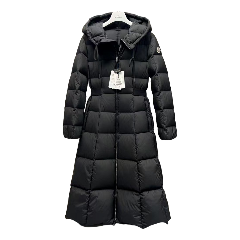 Moncler Fitted Long Hooded Down Coat - Black