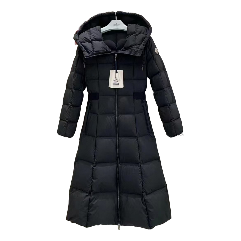 Moncler Fitted Long Hooded Down Coat - Black