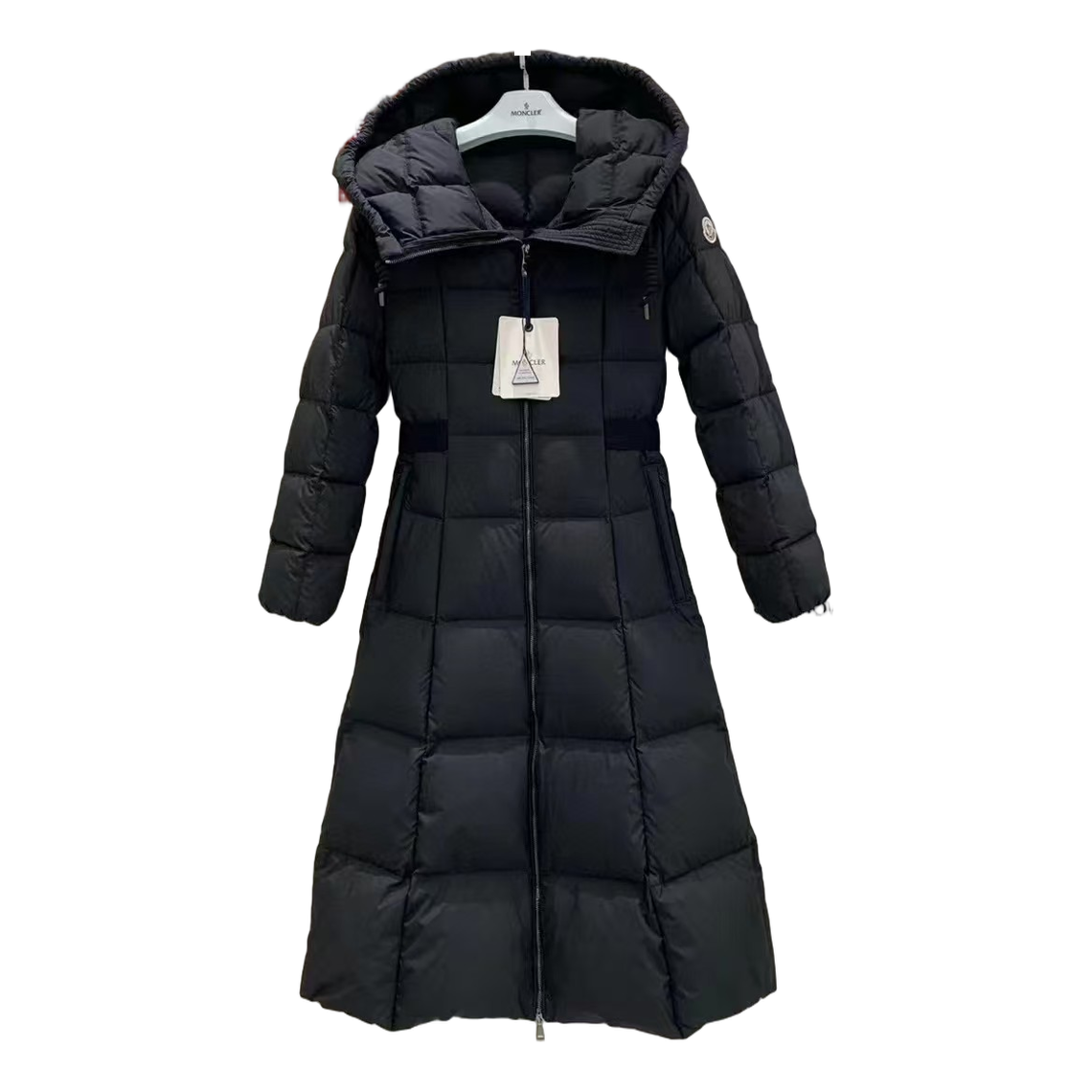 Moncler Fitted Long Hooded Down Coat - Black