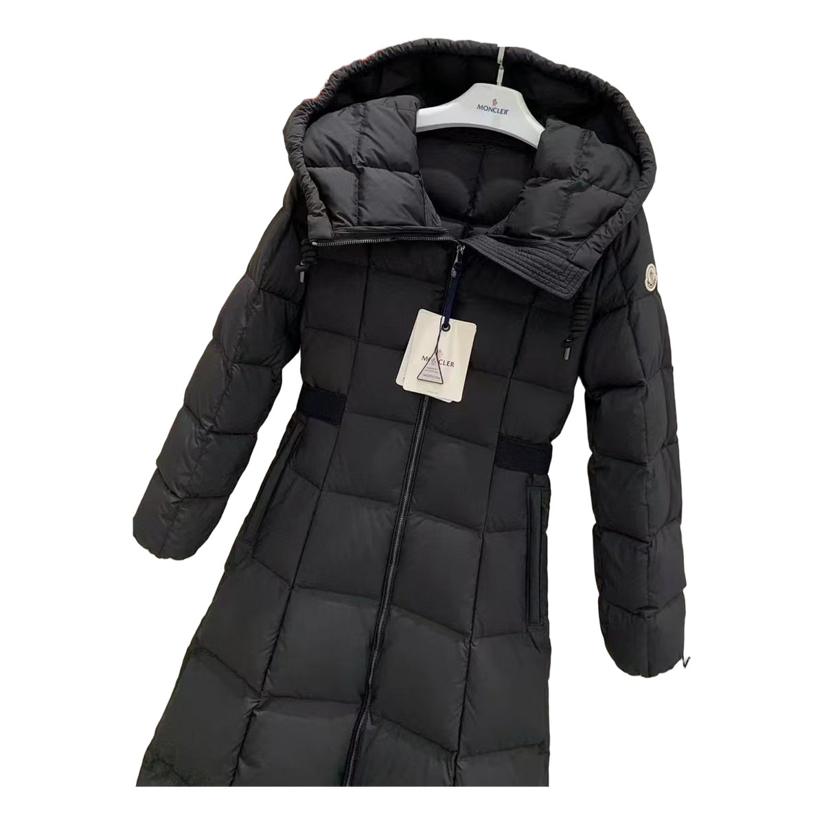 Moncler Fitted Long Hooded Down Coat - Black