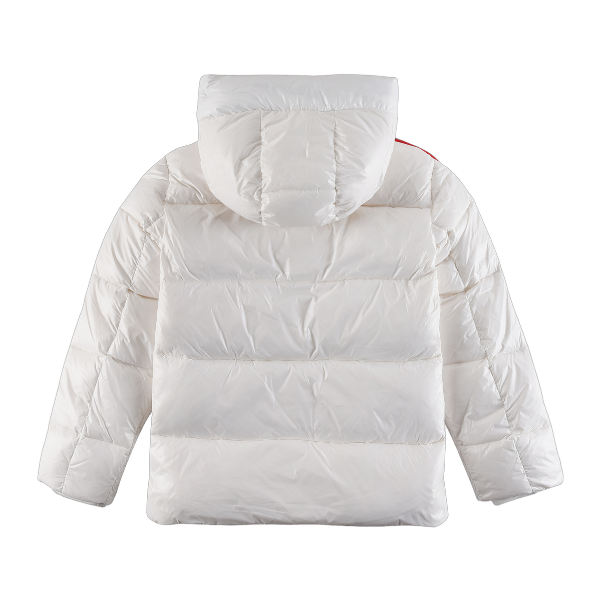 Moncler Tricolor Sleeve-Stripe Hooded Down Jacket - White