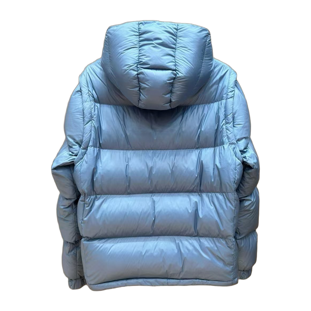 Moncler Hooded Down Jacket with Orange Badge - Ice Blue