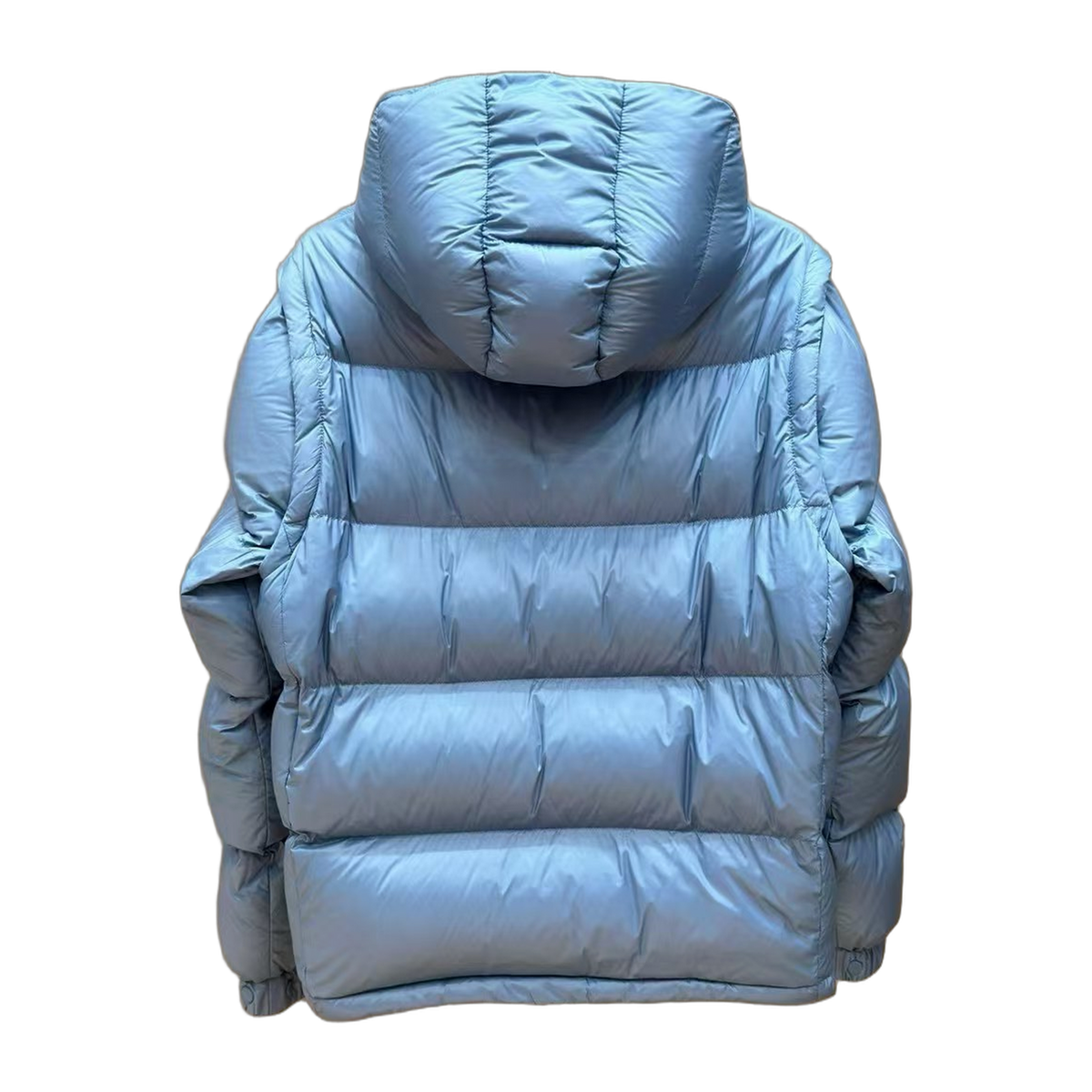 Moncler Hooded Down Jacket with Orange Badge - Ice Blue