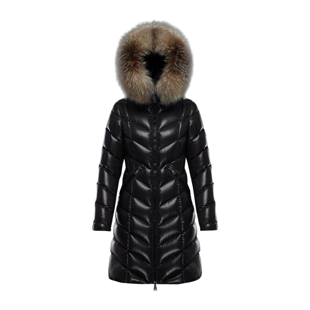 Moncler Fulmarus Chevron-Quilted Fur-Trim Long Coat