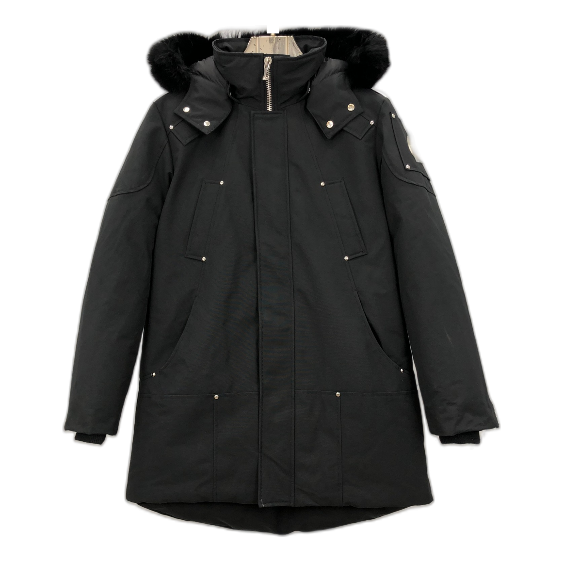 Moose Knuckles Curved-Hem Hooded Down Parka with Fur Trim - Black