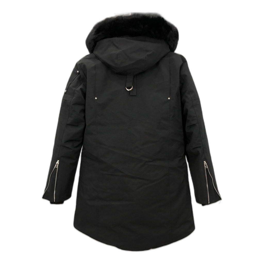 Moose Knuckles Curved-Hem Hooded Down Parka with Fur Trim - Black