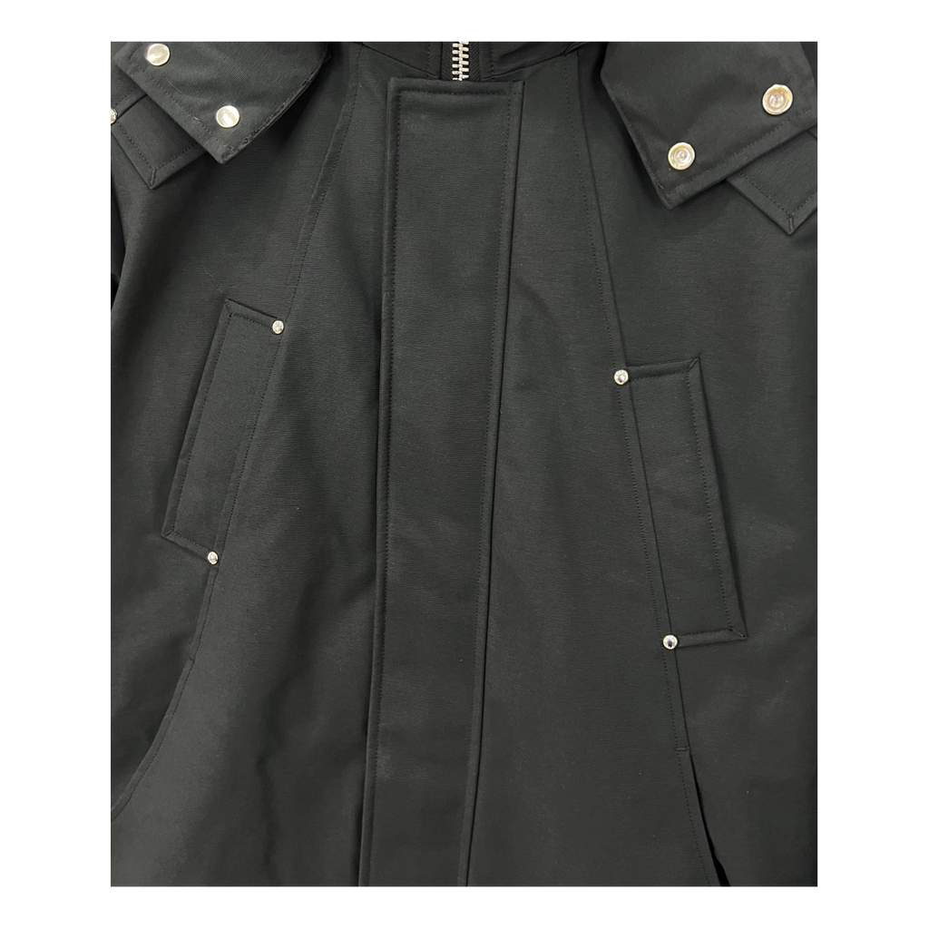Moose Knuckles Curved-Hem Hooded Down Parka with Fur Trim - Black