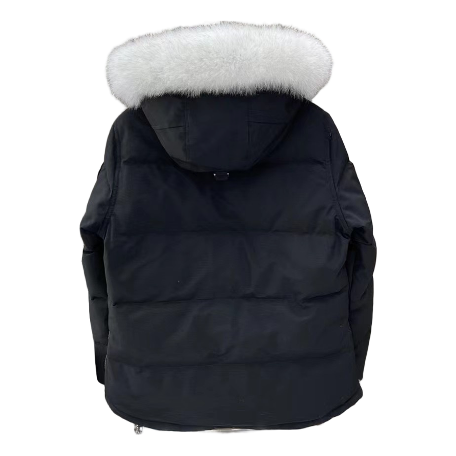 Moose Knuckles Hooded Puffer Jacket with Fur Trim & Chest Zip