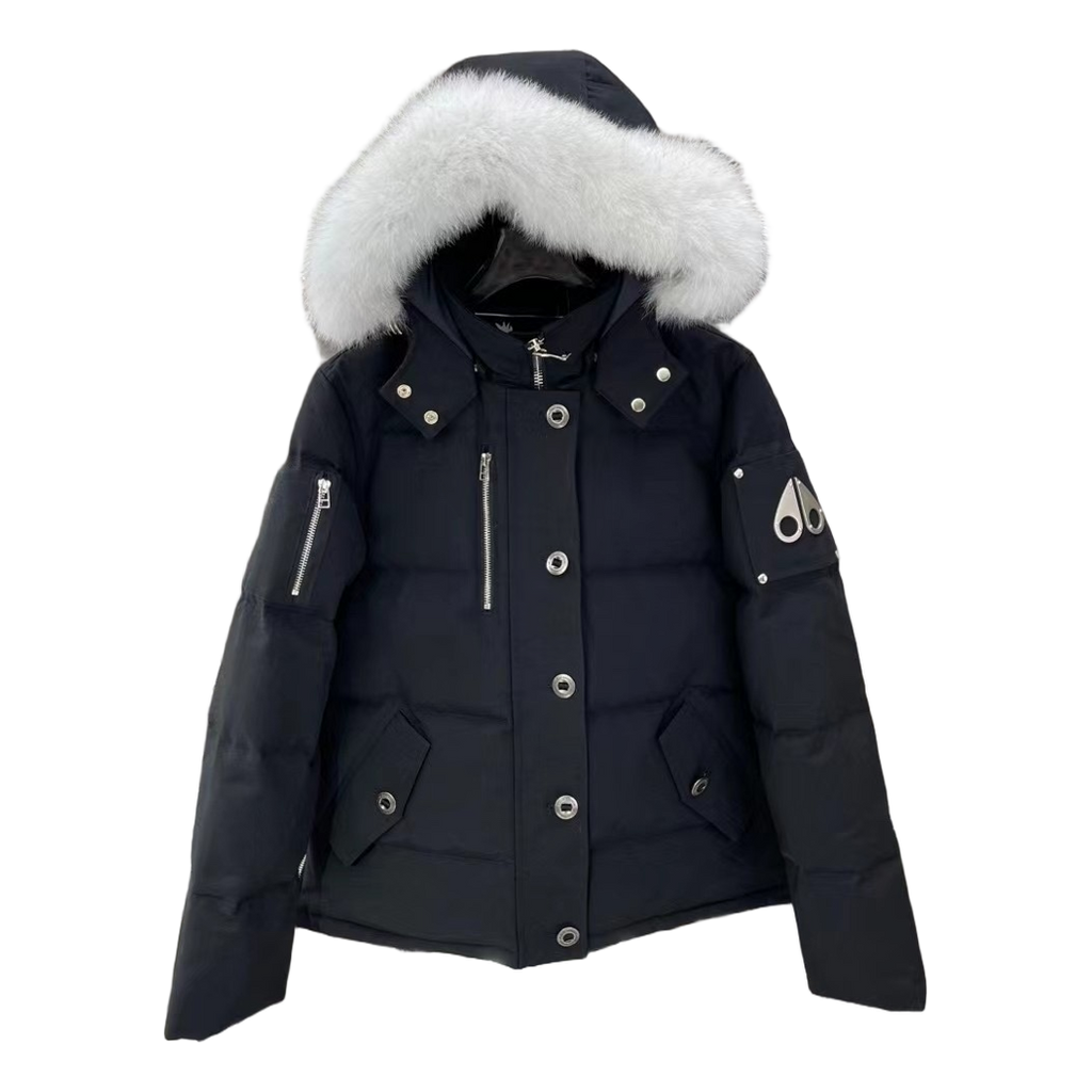 Moose Knuckles Hooded Puffer Jacket with Fur Trim & Chest Zip