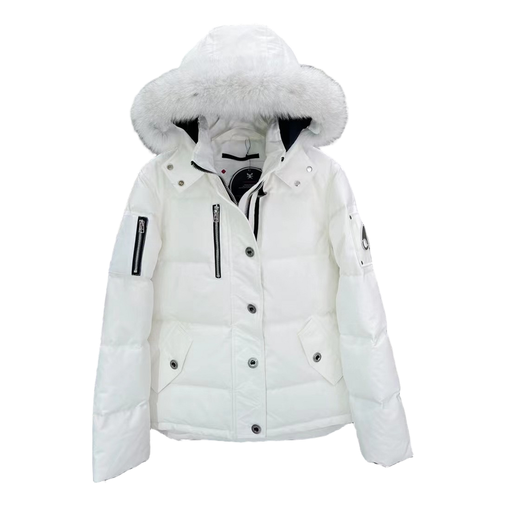 Moose Knuckles Fur-Trim Hooded Down Puffer Jacket with Chest Zip