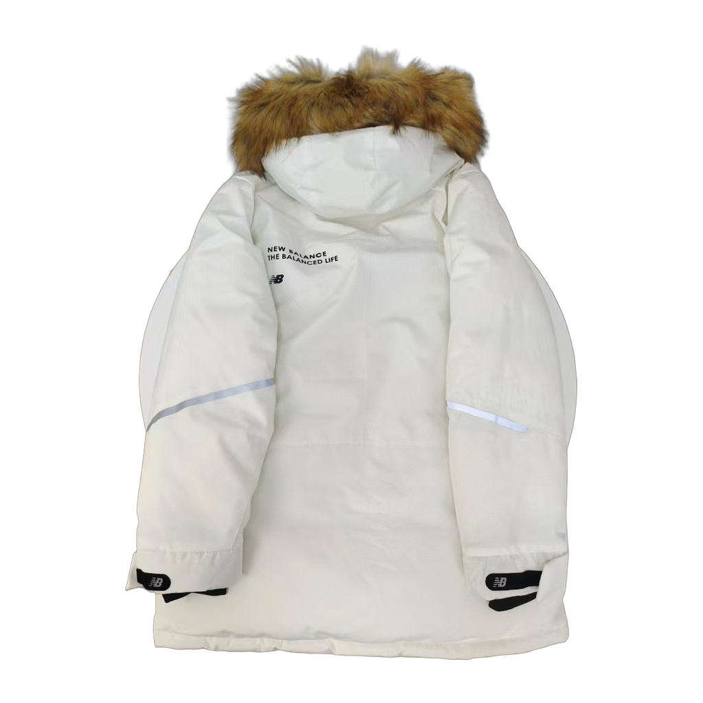 New Balance Fur-Trim Hooded Utility Jacket – White