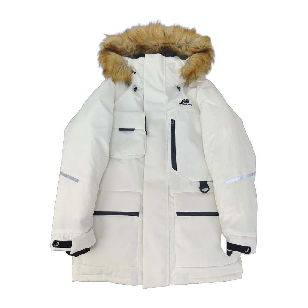 New Balance Fur-Trim Hooded Utility Jacket – White