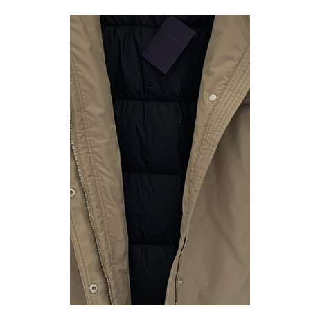 Prada Belted Hooded Coat with Faux Fur Trim - Beige