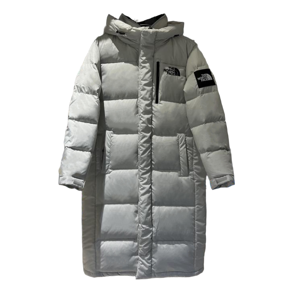 The North Face Color-Block Long Hooded Down Puffer Coat - Grey