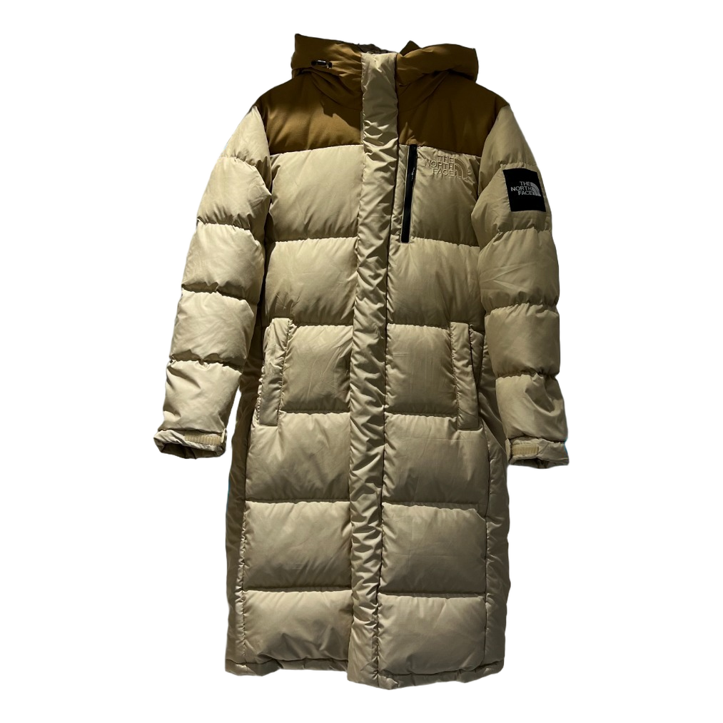 The North Face Color-Block Long Hooded Down Puffer Coat - Tan