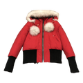 Moose Knuckles Debbie Hooded Down Bomber Jacket with Pom-Pom - Red